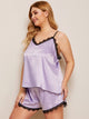 Plus Contrast Lace Satin Cami Top With Shorts Pajama Set