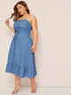 Plus Ruffle Hem Button Denim Cami Dress