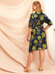 Plus Palm Tree Print Wrap Self Tie Dress