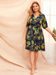 Plus Palm Tree Print Wrap Self Tie Dress