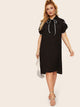 Plus Piping Trim Tie Neck Dress