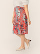 Plus Ditsy Floral Button Side Split Skirt