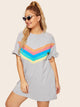 Plus Contrast Striped Frill Cuff Dress
