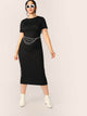  Plus Letter Tape Side Rib-knit Dress With Chain