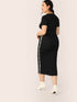  Plus Letter Tape Side Rib-knit Dress With Chain