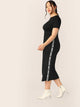  Plus Letter Tape Side Rib-knit Dress With Chain