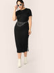  Plus Letter Tape Side Rib-knit Dress With Chain