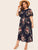 Plus Keyhole Front Floral Print Belted Dress