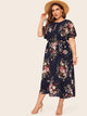 Plus Keyhole Front Floral Print Belted Dress