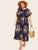 Plus Keyhole Front Floral Print Belted Dress