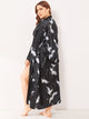 Plus Crane Print Satin Robe With Belt