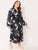 Plus Crane Print Satin Robe With Belt