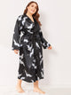 Plus Crane Print Satin Robe With Belt