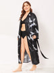 Plus Crane Print Satin Robe With Belt