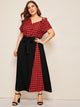 Plus Contrast Plaid Self Tie Dress