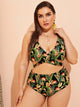 Plus Tropical Cross Top With High Waist Bikini