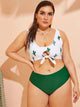 Plus Cactus Print Top With High Waist Bikini