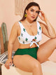 Plus Cactus Print Top With High Waist Bikini