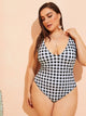 Plus Gingham Criss Cross One Piece Swimwear