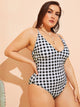 Plus Gingham Criss Cross One Piece Swimwear