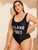 Plus Letter Print Low Back One Piece Swimwear