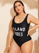 Plus Letter Print Low Back One Piece Swimwear