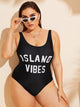 Plus Letter Print Low Back One Piece Swimwear