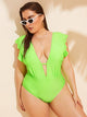 Plus Neon Lime Ruffle Ruched One Piece Bikini