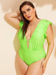 Plus Neon Lime Ruffle Ruched One Piece Bikini