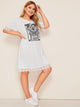 Plus Lace Panel Letter Print Dress