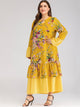 Plus Floral Print Flounce Sleeve Maxi Dress