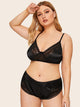 Plus Contrast Lace Satin Lingerie Set