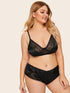 Plus Contrast Lace Satin Lingerie Set