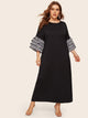 Plus Gingham Layered Sleeve Maxi Tunic Dress