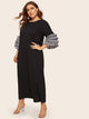 Plus Gingham Layered Sleeve Maxi Tunic Dress