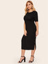 Plus Side Button Rib-knit Bodycon Dress