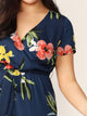 Plus Surplice Wrap Belted Floral Dress