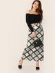 SHEIN Plus Elastic Waist Scarf Print Skirt