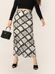 Plus Elastic Waist Scarf Print Skirt