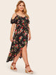 Plus Tulip Hem Ruffle Trim Floral Print Dress