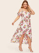 Plus Tulip Hem Ruffle Trim Floral Print Dress