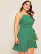 Plus Daisy Print Flounce Trim Tulip Hem Cami Dress
