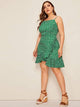 Plus Daisy Print Flounce Trim Tulip Hem Cami Dress
