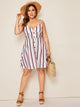 Plus Button Striped Cami Dress