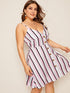 Plus Button Striped Cami Dress