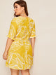 Plus Surplice Front Leaf Print Dress