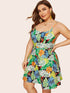 Plus Palm Tree Print Cami Dress