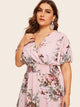 Plus Floral Print Shirred Dress