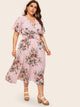 Plus Floral Print Shirred Dress