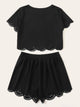  Plus Scalloped Laser Cut Top & Shorts Set